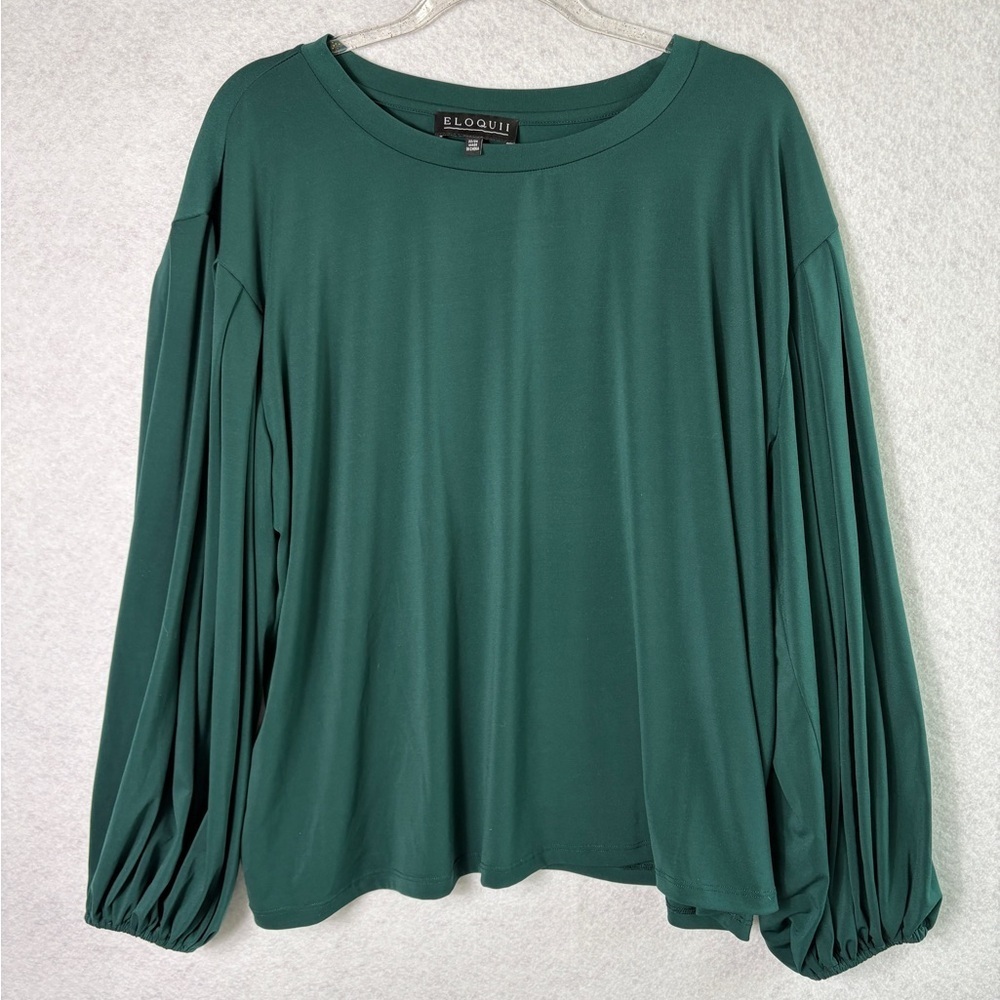Eloquii Deep Green Blouse with Flowing Sleeves